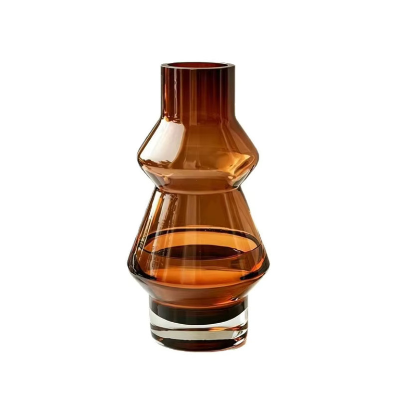 Moderne geometrische Glasvase in Kürbisform, dekorative Tischvase in Orange und Braun für dein Wohnzimmer oder den Esstisch - Bild 4
