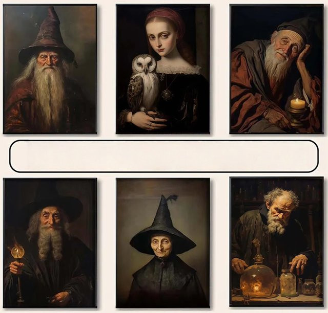 Kayou Dark Academia Wandkunst Witch Wizard Leinwandgemälde in Mehrfarbig - Bild 1