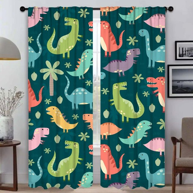 Dinosaurier Tüll-Vorhang für Kinderzimmer und Schlafzimmer, 2er-Set, Mehrfarbig, Breite: 50 cm, Höhe: 70 cm - Bild 1