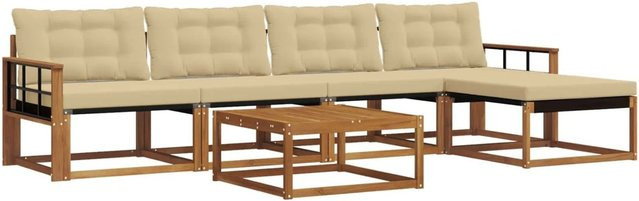 vidaXL Outdoor-Sofagarnitur 6-teilig aus Akazienholz und Textilene in Natur-Beige mit UV-beständigen Kissen - Bild 1