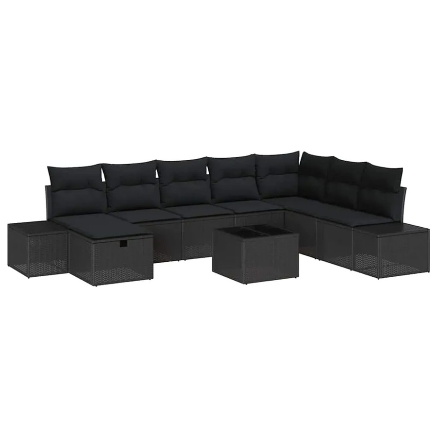 vidaXL Garten-Sofa-Set aus Poly-Rattan in Schwarz mit 9-teiligem Set inklusive Kissen und Couchtisch - Bild 2