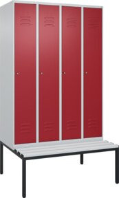C+P Spind Classic PLUS Garderobenschrank mit Sitzbank, 4 Abteile, Lichtgrau, B/T/H: 212 x 120 x 81,5 cm - Bild 1