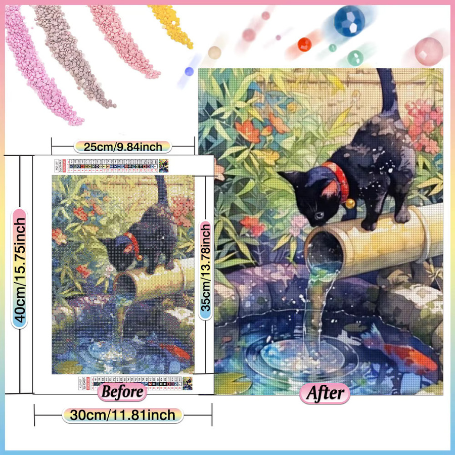 HUACAN 5D Diamant-Mosaik Set mit Motiv Katze und Wasser, Bastelset zum Selbermachen, B/H: 20 x 30 cm - Bild 2
