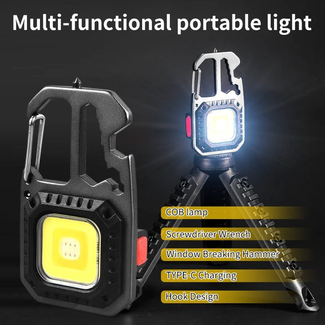 Aamasun Multifunktionale COB-LED-Taschenlampe als Schlüsselanhänger, wiederaufladbare Arbeitsleuchte in Schwarz - Bild 1