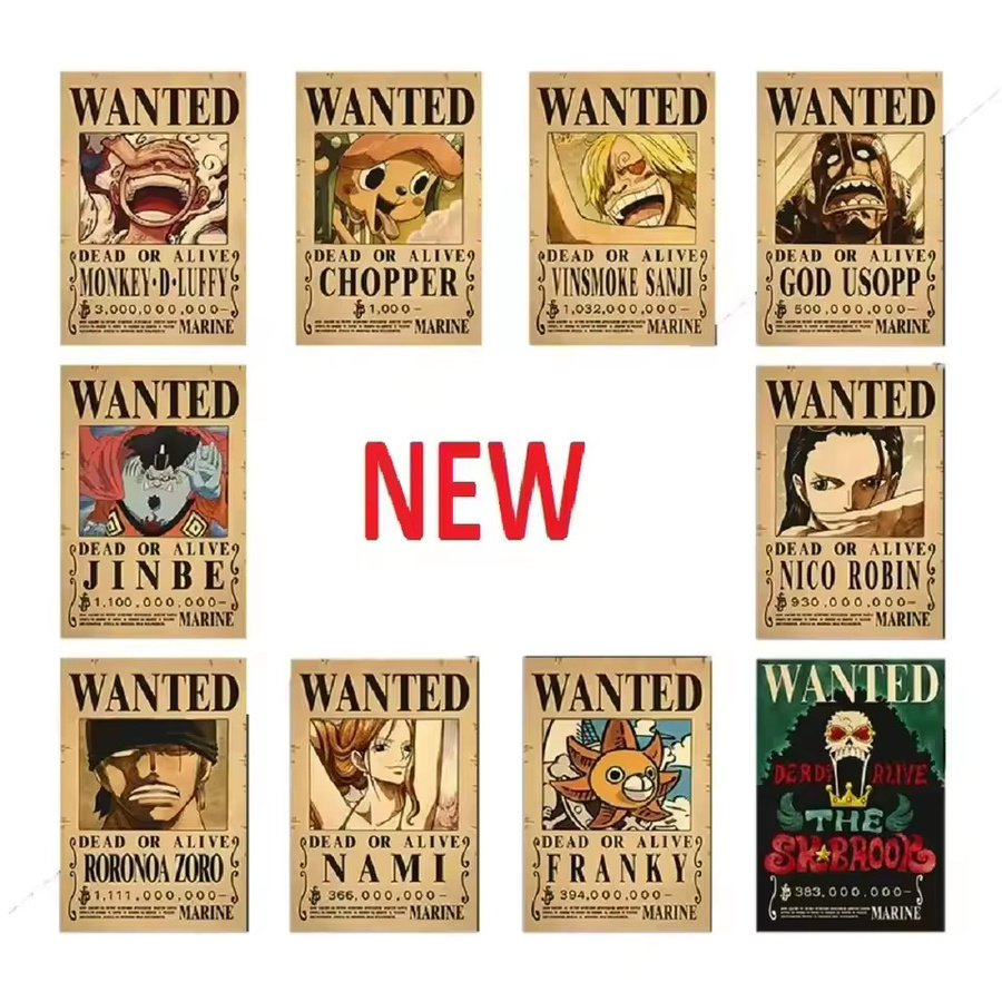 Bandai One Piece Wanted Vintage Poster Set aus Kraftpapier, Mehrfarbig, 9-teiliges Wanddeko-Set - Bild 3