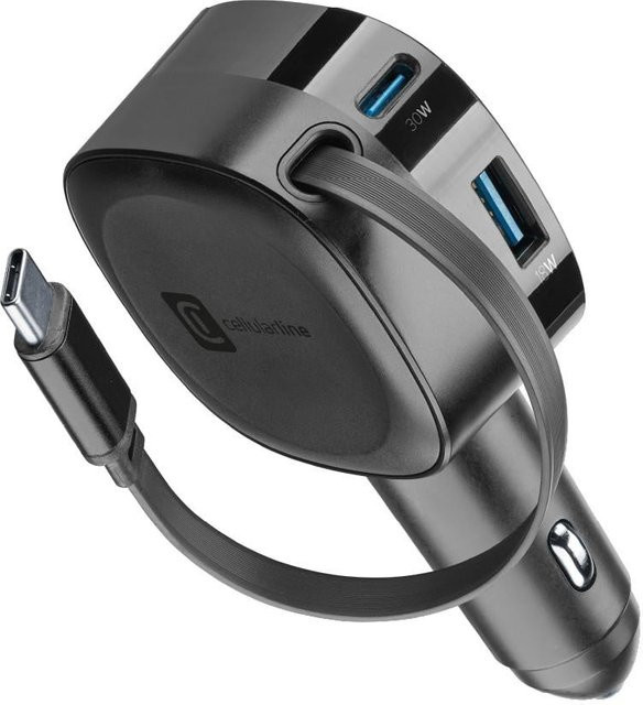 CellularLine USB Car Charger Roller 60W Autoladegerät mit USB-C und USB-A in Schwarz - Bild 1