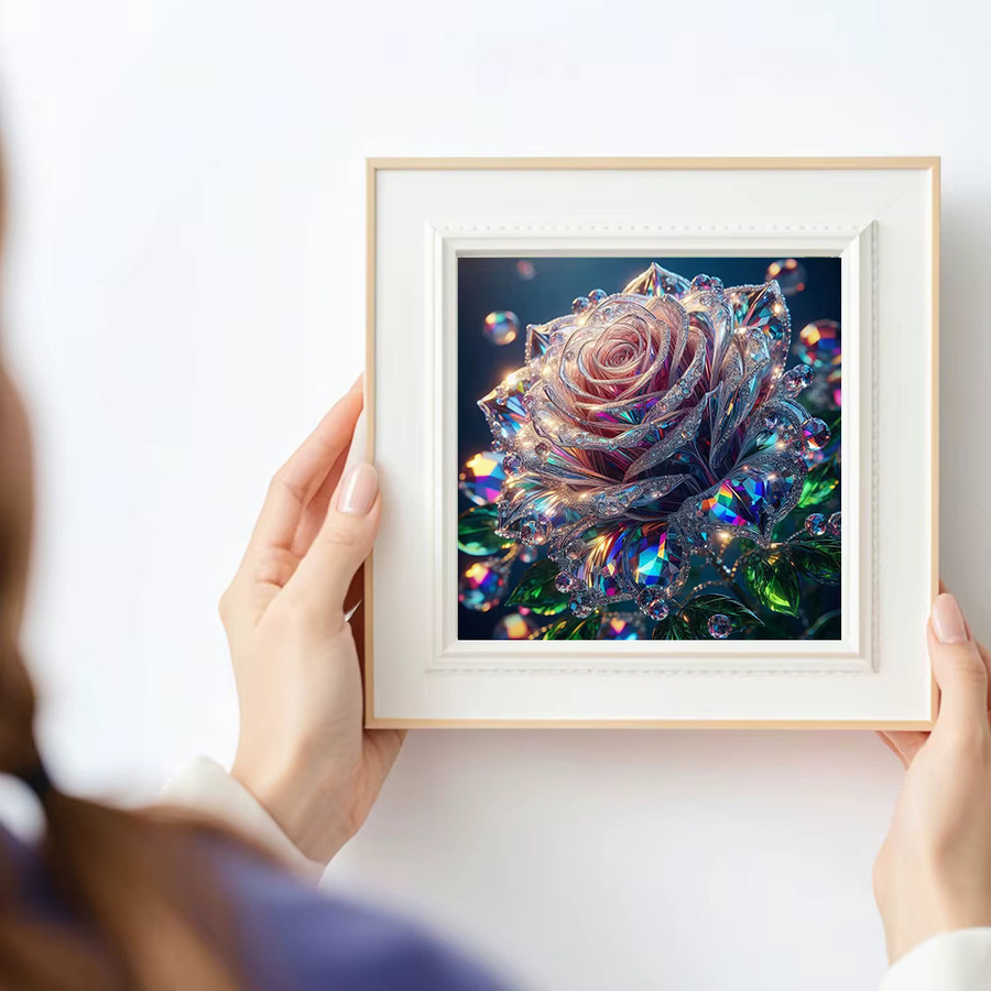 Huacan Diamantstickerei Set Rose in Glas, Mehrfarbiges Volldiamantgemälde mit Strasssteinen, B/H: 20 x 20 cm - Bild 3
