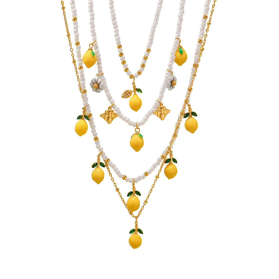 MiDuoDuo Schmuck-Set, Perlenkette, Armband, Ohrringe, Zitronen-Anhänger, Damen - Bild 2