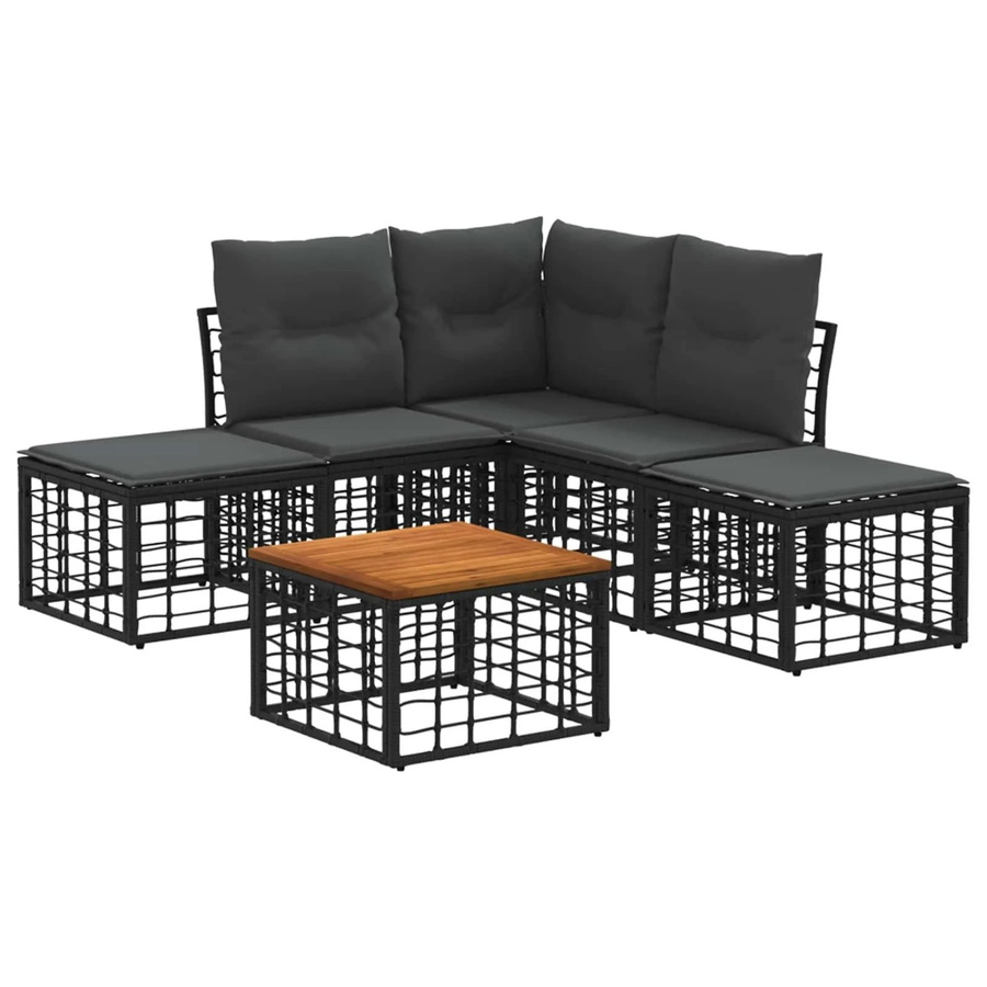 vidaXL Outdoor-Sofagarnitur aus Polyrattan in L-Form mit Couchtisch und Ottomane, Schwarz und Grau - Bild 2