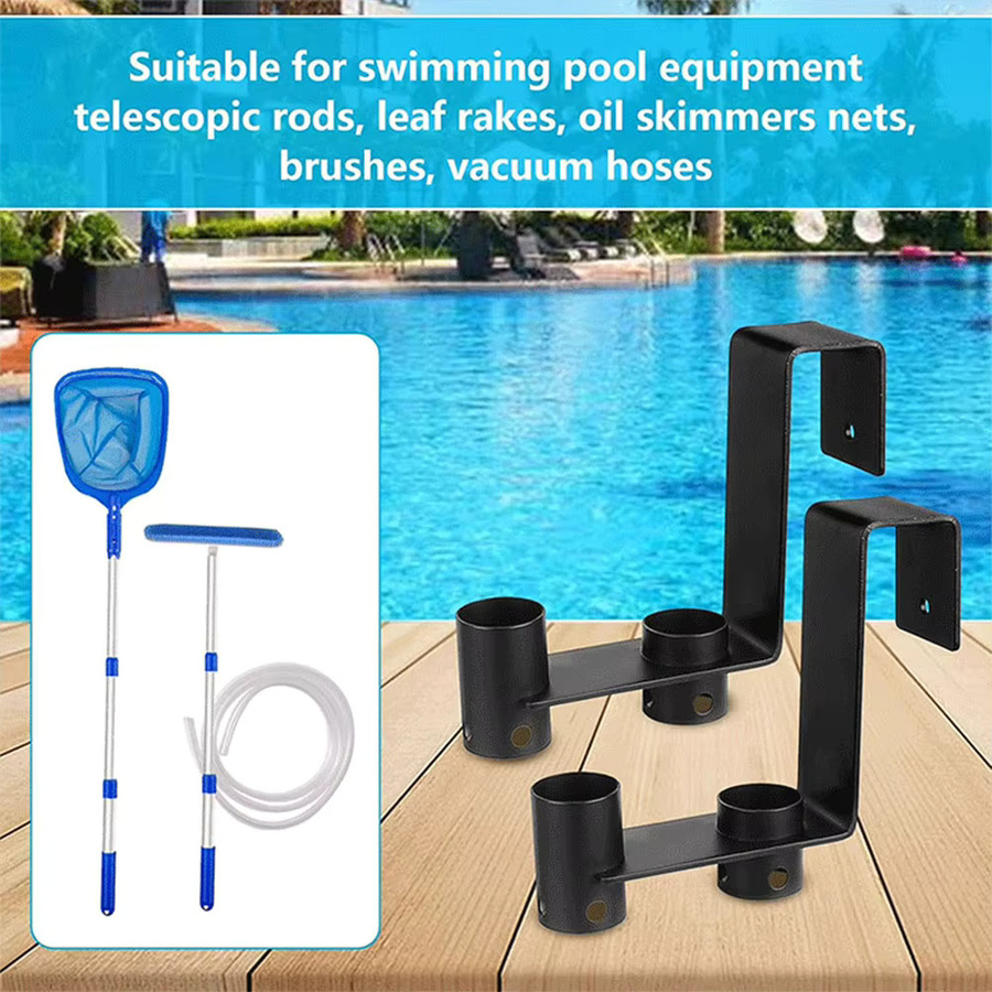 2er-Set Shunmaii Poolzaunhaken aus Metall in Schwarz zur Organisation von Poolwerkzeugen wie Bürsten, Laubkeschern, Netzen und Saugköpfen - Bild 2