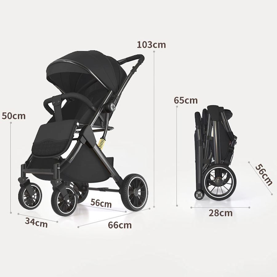 OWJHE Kompakter Kinderwagen für Neugeborene mit Einhand-Faltfunktion in Grau und Schwarz - Bild 2
