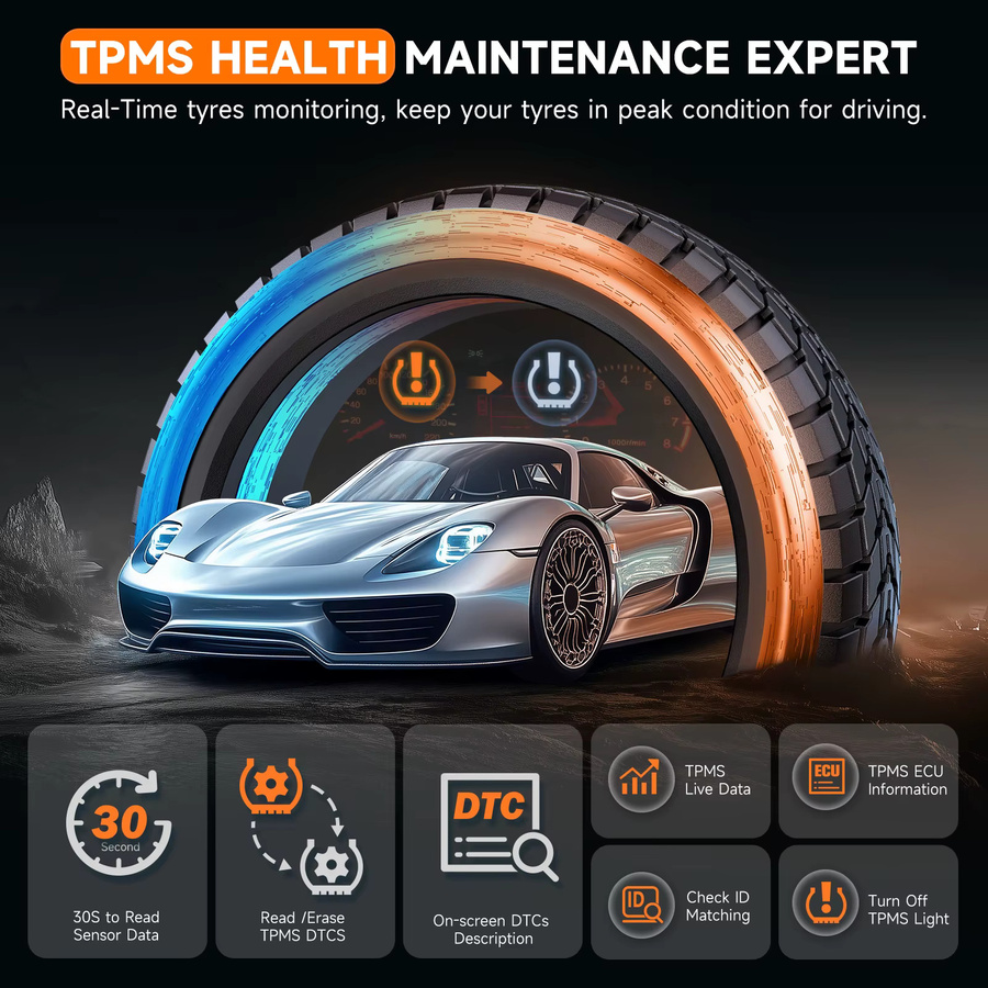 FOXWELL T2000 PRO TPMS Programmiergerät zur Neu-Aktivierung von Reifendruckkontrollsystemen mit OBD2 Diagnose-Funktion in Gold-Schwarz - Bild 2