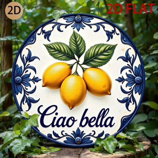 CIFBUY Italienische Keramik-Wandkunst Ciao Bella mit Zitronen- und Blumenmuster, runde Wanddekoration in Multicolour, Durchmesser: 20 cm - Bild 1