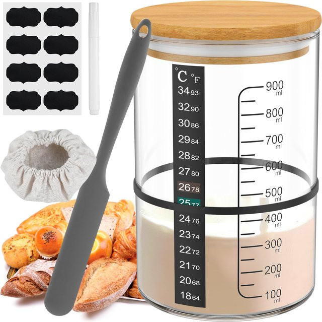 Willstar Sauerteig-Gärglas aus Glas mit Deckel, 900 ml, transparent - Bild 1