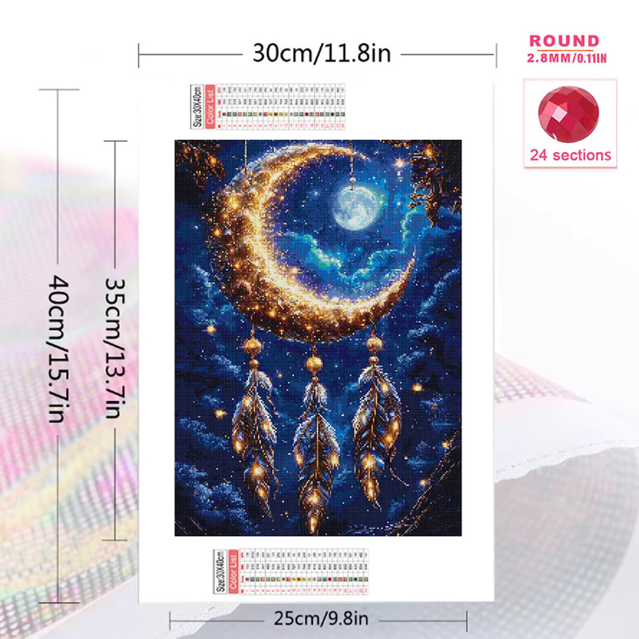 Evershine Diamant-Stickerei Bastelset Traumfänger Nachtmond Wandkunst mit quadratischen Bohrern in Multicolour, B/H: 30 x 20 cm - Bild 2