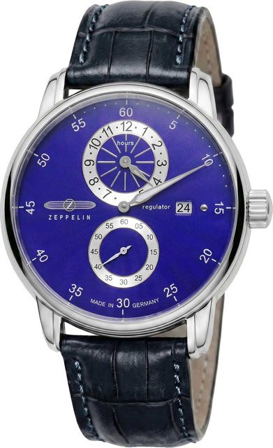Zeppelin Herrenuhr Automatik, Edelstahl, Leder, Blau, 42 mm, 5 ATM - Bild 1