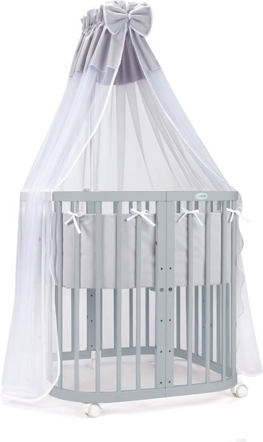Waldin 7in1 Babybett Kinderbett aus Buchenholz mit Matratze, lackiertes mitwachsendes Kinderbett - Bild 1