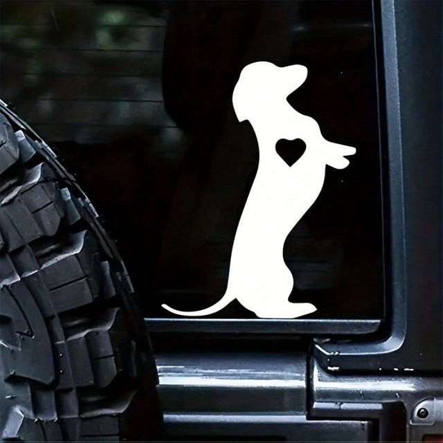 Reflektierender Vinyl Aufkleber von LCAuto parts mit Dackel in Herzform Silhouette, Farbe: Weiß, Durchmesser: 15,3 cm - Bild 1