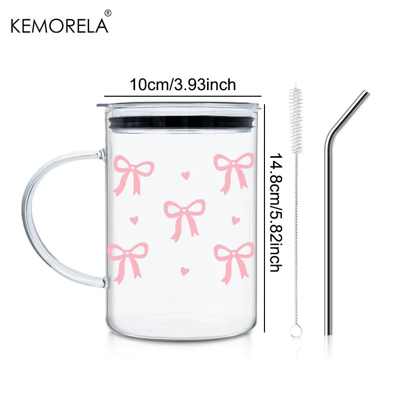 KEMORELA Glaskrug mit Schleifenknoten-Design aus Hochborosilikatglas inklusive Deckel und Strohhalm, transparent, 1000 ml - Bild 3