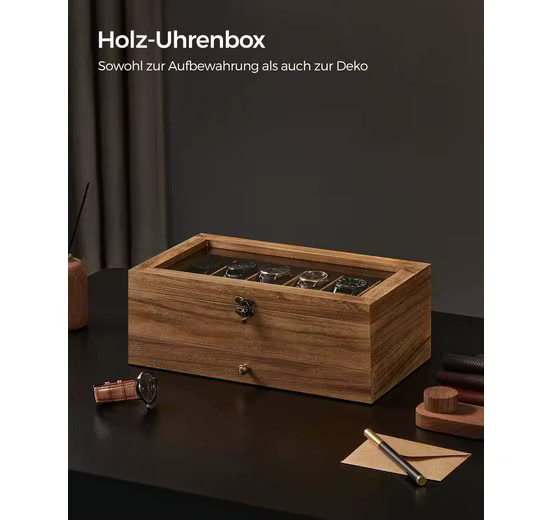 SONGMICS Uhrenbox, Massivholz, Glasdeckel, Unisex - Bild 3