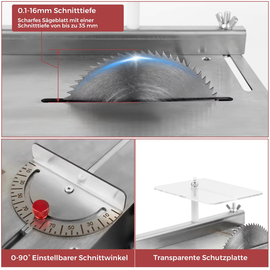 Multifunktionale 2-in-1 Mini-Tischkreissäge und Bandschleifer mit 300W Doppelmotor-Steuerung und Edelstahl-Arbeitstisch in Silber, B/T/H: 29,0 x 25,5 x 10,0 cm - Bild 4