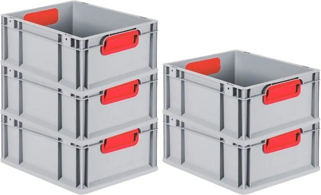 PROREGAL Spar Set 5x Eurobox Nextgen Color Transportboxen mit Griffen, Rot, H x B x T: 17 x 30 x 40 cm, 16 Liter, Geschlossene Ausführung mit glattem Boden - Bild 1