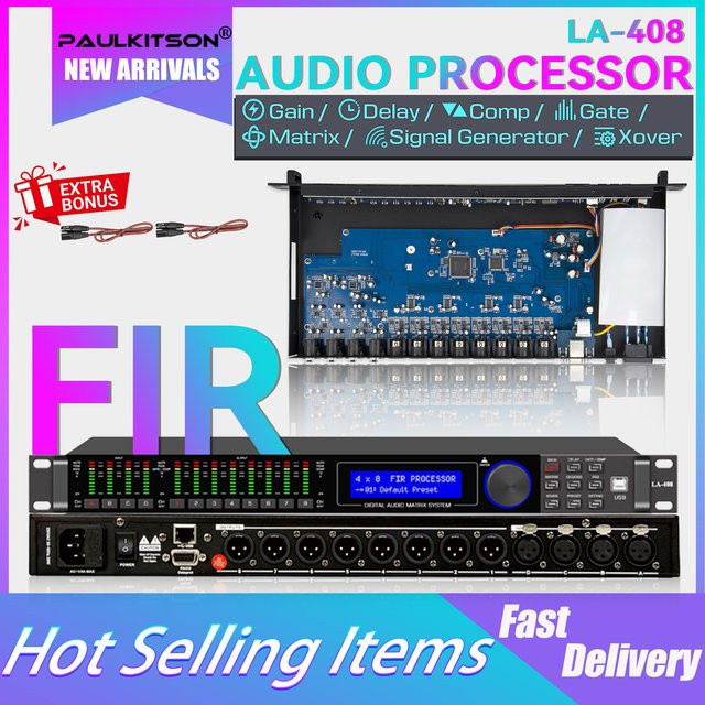 PAULKITSON LA408 4-In 8-Out FIR Audio-Prozessor in Schwarz mit Gain Delay Comp Gate Matrix Xover für Bühnen-Live-Shows und KTV-Soundsysteme - Bild 1
