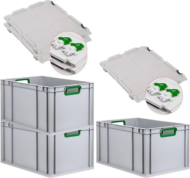 PROREGAL Spar Set 3x Eurobox Nextgen Color mit Scharnierdeckel und Schiebeschnappverschlüssen, Grün, H: 32 cm, B: 40 cm, T: 60 cm, mit verstärktem Boden - Bild 1