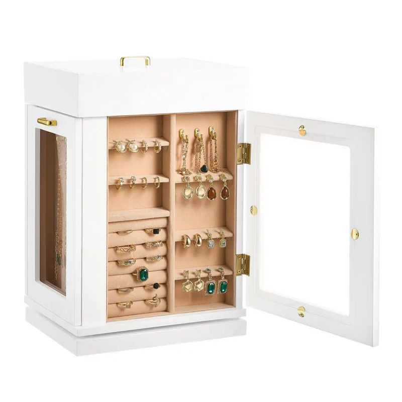 Schmuckorganizer Buying Solutions, MB als 360 Grad drehbare Schmuckschatulle in Weiß mit Halskettenhaken aus Holz und Leder - Bild 2