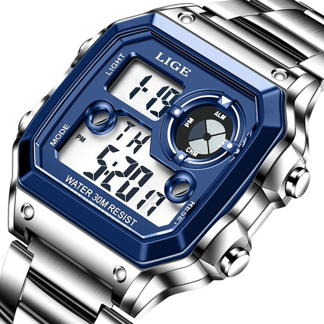 Lige Digitaluhr, Edelstahl, Schwarz, Eckig, Herren - Bild 1
