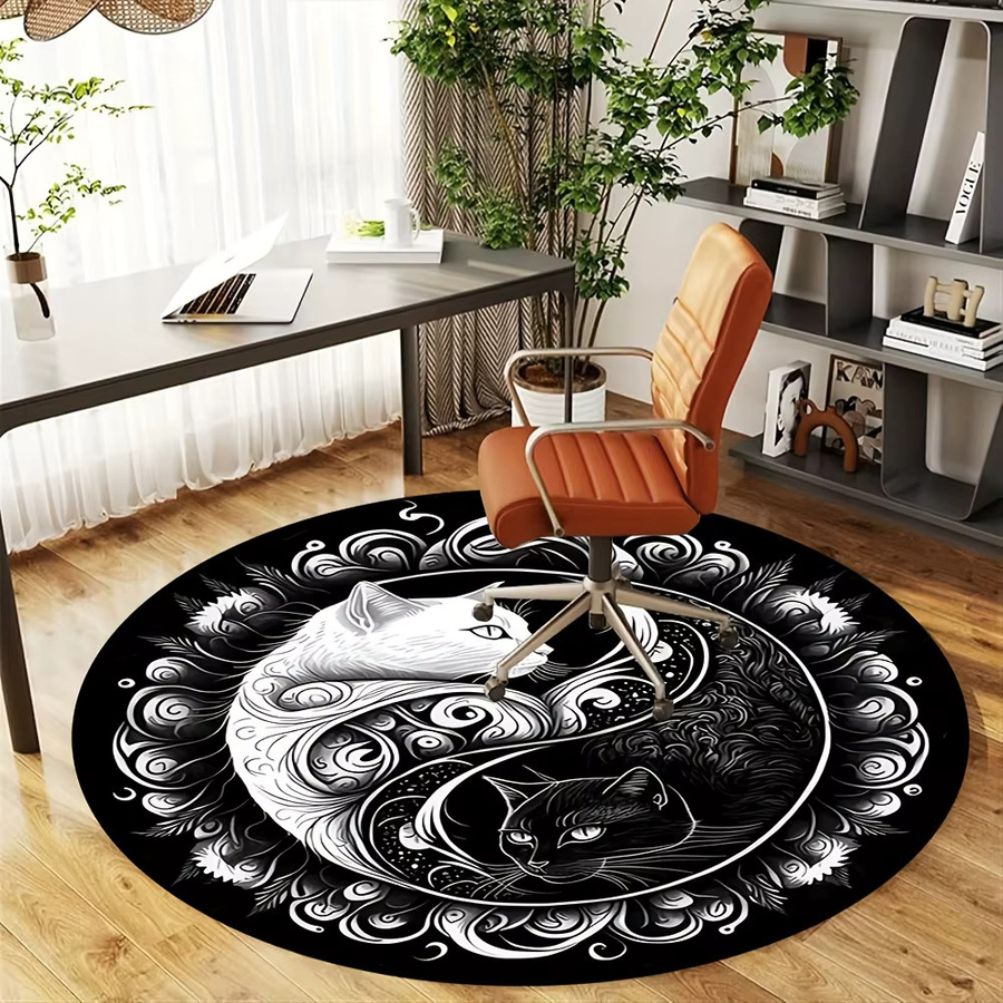 VIKAMA Runde Bodenmatte Yin-Yang Schwarz-Weiß-Katze für Wohnzimmer, Schlafzimmer und Spielzimmer, Durchmesser: 60 cm - Bild 4