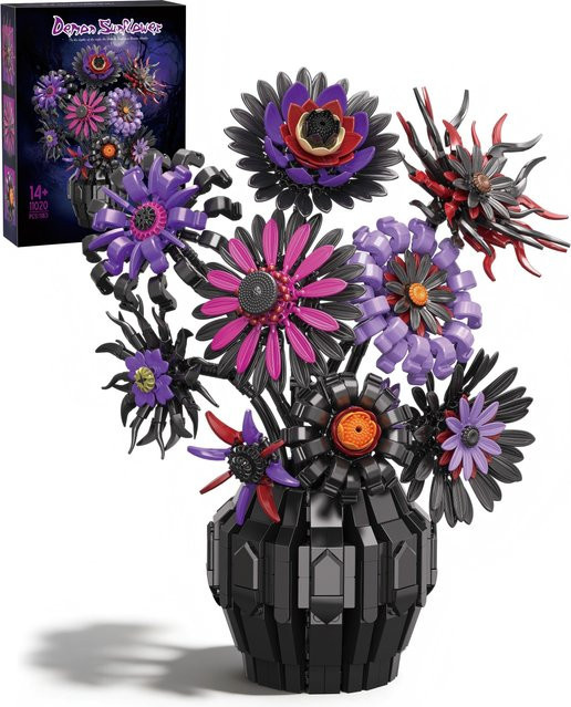 AMAZINGBLOKS Gothic-Blumen-Baukasten Dunkler Nacht-Blumenstrauß, Bausteine, 1183 Teile, ab 14 Jahren - Bild 1