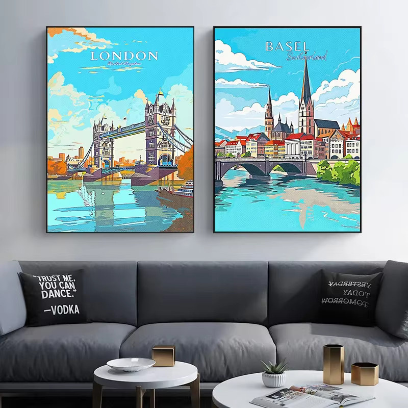 Minimalistischer Leinwandgemälde Wandkunstdruck Stadtreise-Landschaft von Potdemiel in Bunt - Bild 2