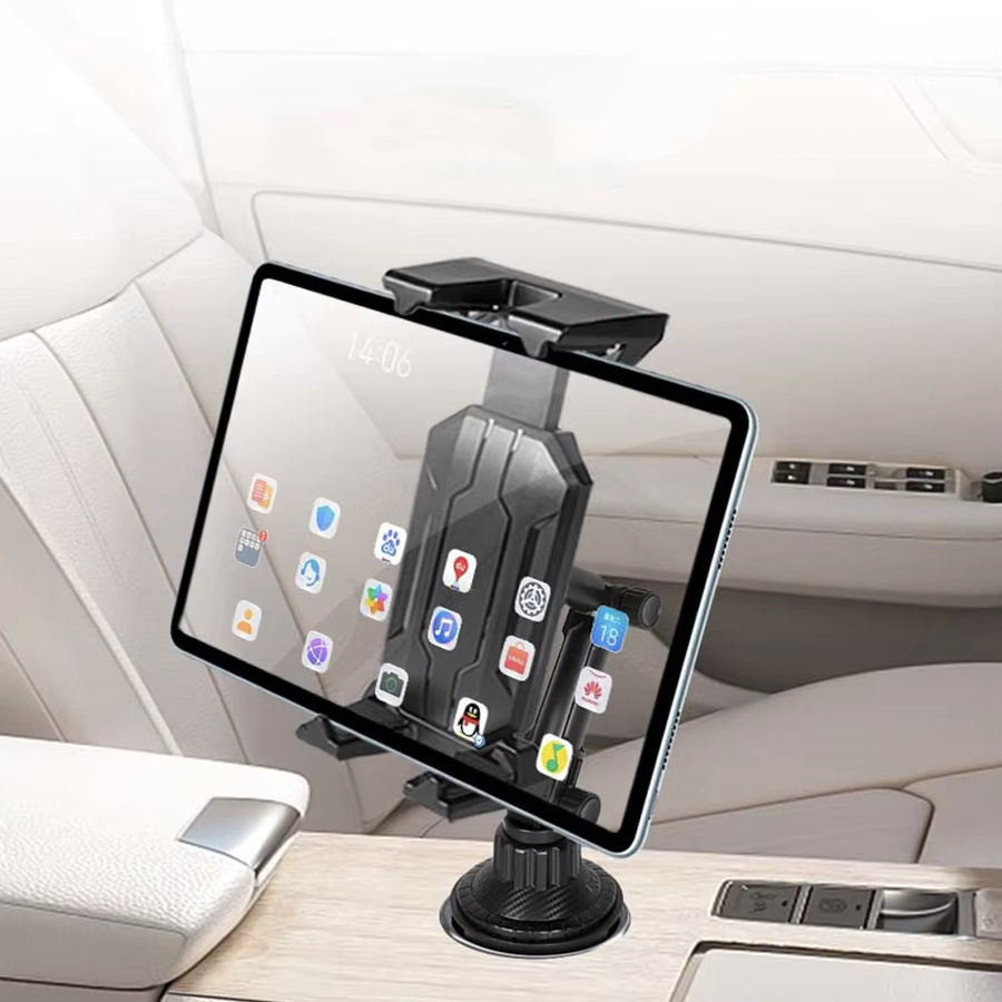 Homhu Tablet und Smartphone Halterung für das Auto mit verstellbarer Kippstange und dreieckiger Basis in Schwarz - Bild 2