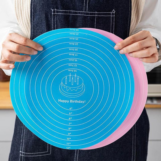 Venlohome Silikon Backmatte Rund mit Skala, Hitzebeständige Teigmatte für Kuchen und Gebäck, Durchmesser: 30 cm - Bild 1