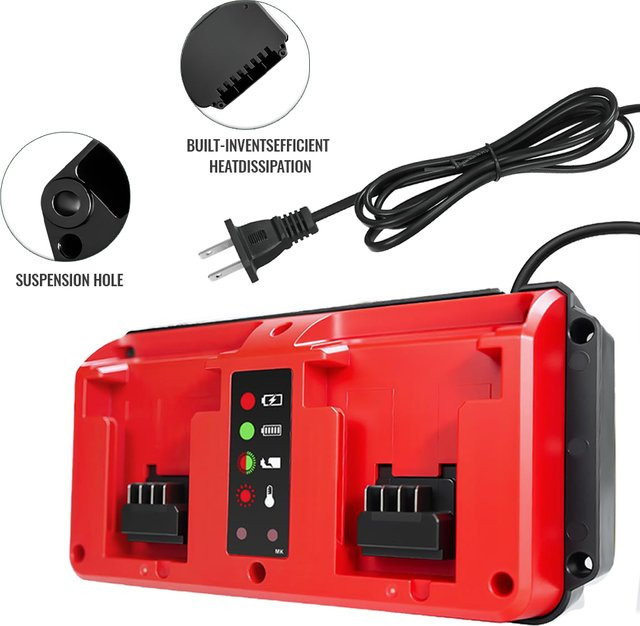 Milwaukee 90W Schnell-Doppelladegerät für 18V Lithium-Ionen-Akkus mit 2 Ports in Rot - Bild 1