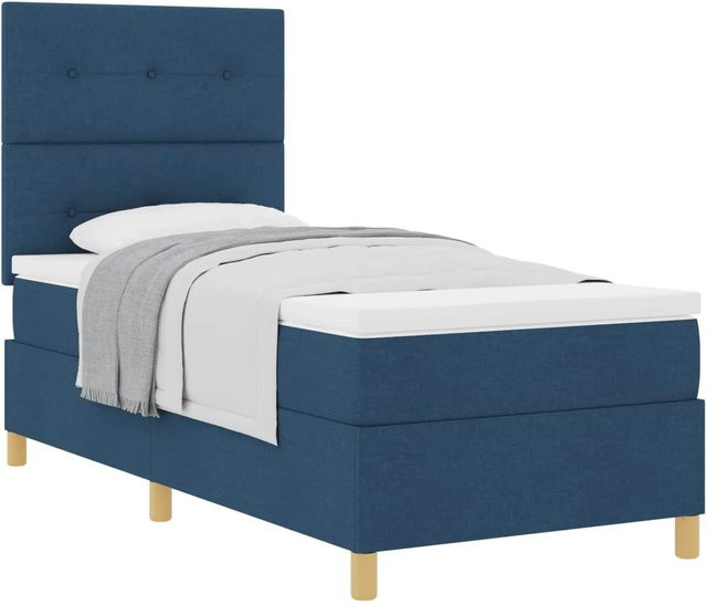 vidaXL Boxspringbett mit Matratze und Kopfteil in Blau, B/T/H: 203 x 90 x 140 cm - Bild 1