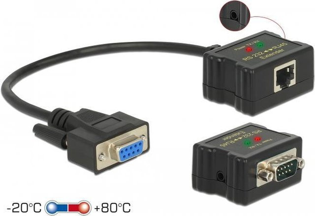 Delock RS232 Audio Extender 63934 Schwarz mit DB9 und RJ45 Anschlüssen für bis zu 1200 m Reichweite über Ethernet/LAN - Bild 1