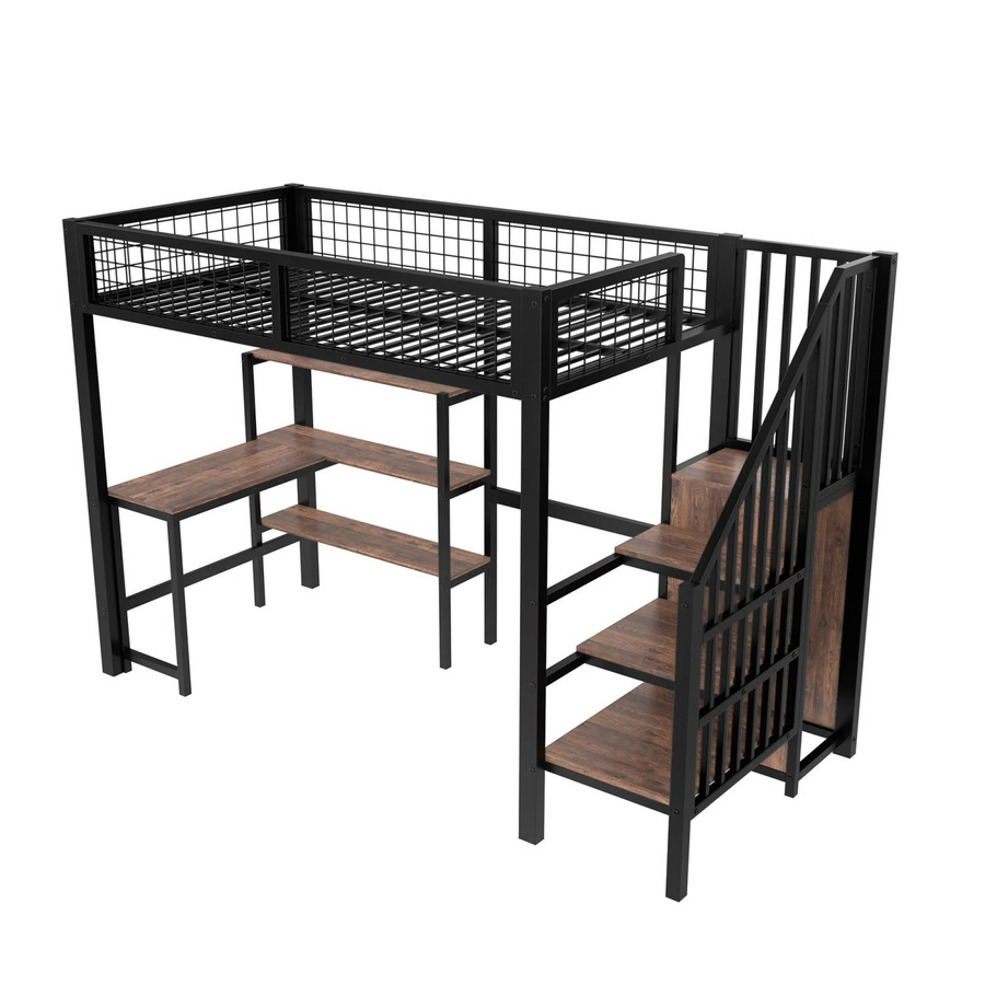 okwish Hochbett für Kinderzimmer mit Einlegeböden und Treppe, Schwarz, B/T: 90 x 200 cm - Bild 2