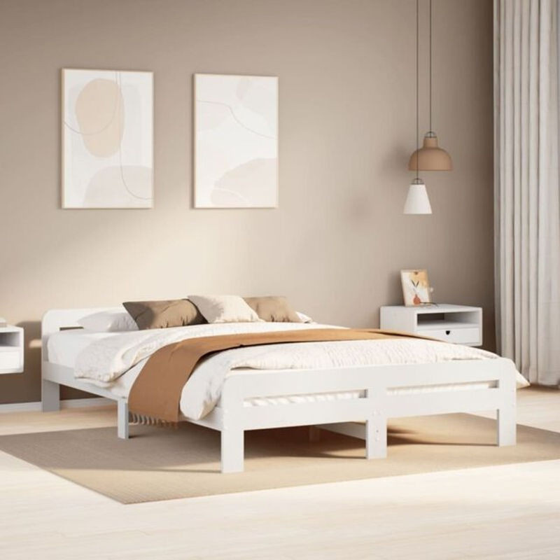 Massivholzbett Vidaxl aus Kiefer in Weiß im Landhaus- und Skandinavischen Stil, B/T/H: 140 x 200 cm - Bild 1