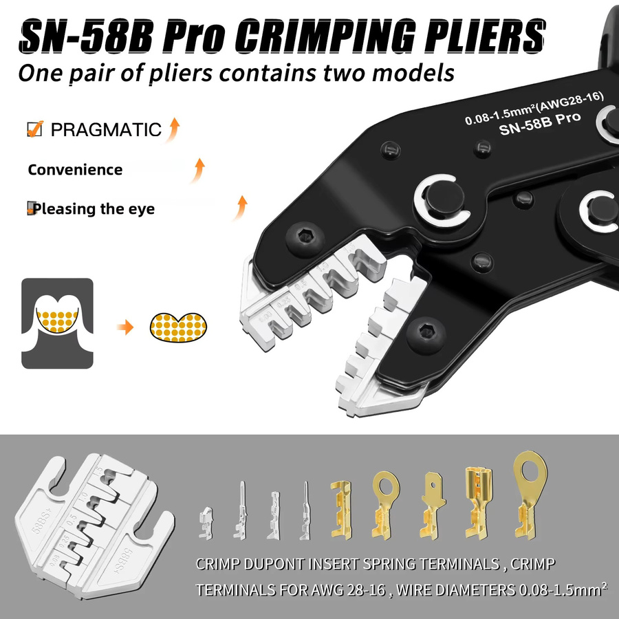 SANJIANG SN-58B Pro Crimpzange für JST PH 2,0mm, XH 2,5mm, VH 3,96mm, JWPS 4,0mm und Dupont Open Barrel Terminals - Bild 2