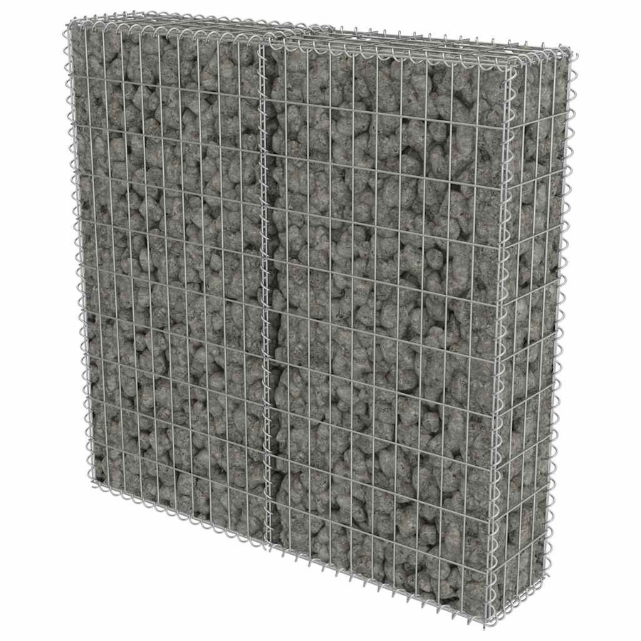 vidaXL Gabionenwand aus verzinktem Stahl mit Abdeckung, Farbe: Silber/Grau, B/T/H: 100 x 20 x 100 cm - Bild 3