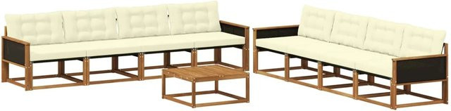 vidaXL Outdoor-Sofagarnitur aus Akazienholz mit Textilene und Kissen, 9-teiliges Set, Beige/Natur - Bild 1