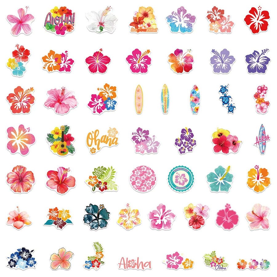 GOGOTU Sommer Hawaii Hibiskus-Blumen Cartoon-Aufkleber, 50-teiliges Set - Bild 2