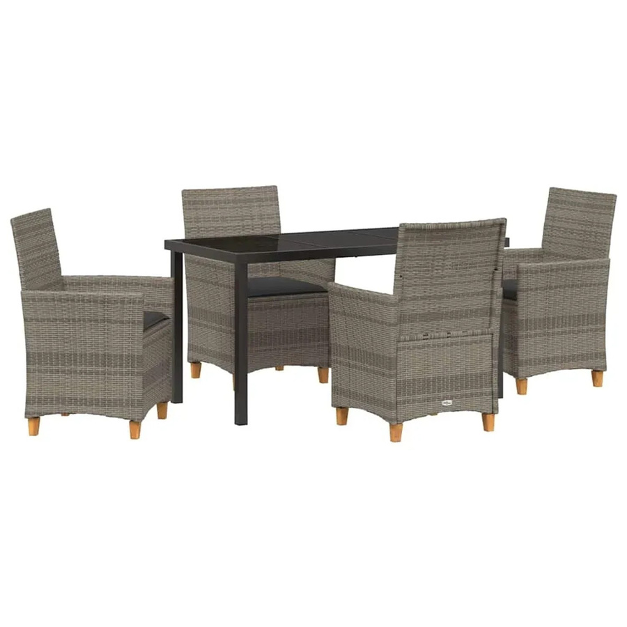 vidaXL Garten Essgruppe 5-teilig aus Poly-Rattan und Glas in Grau - Bild 2