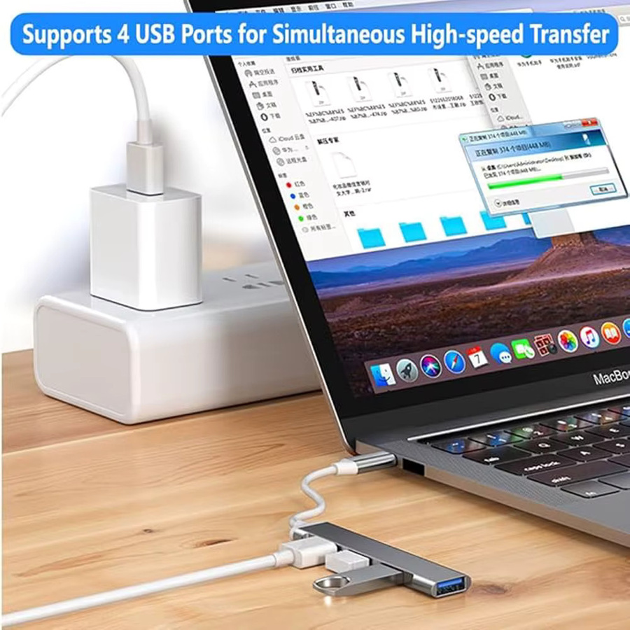 4-in-1 USB-C Multifunktions-Hub mit USB 3.0 und USB 2.0 für Hochgeschwindigkeitsübertragung, kompatibel mit Xiaomi, Samsung und Huawei - Bild 3