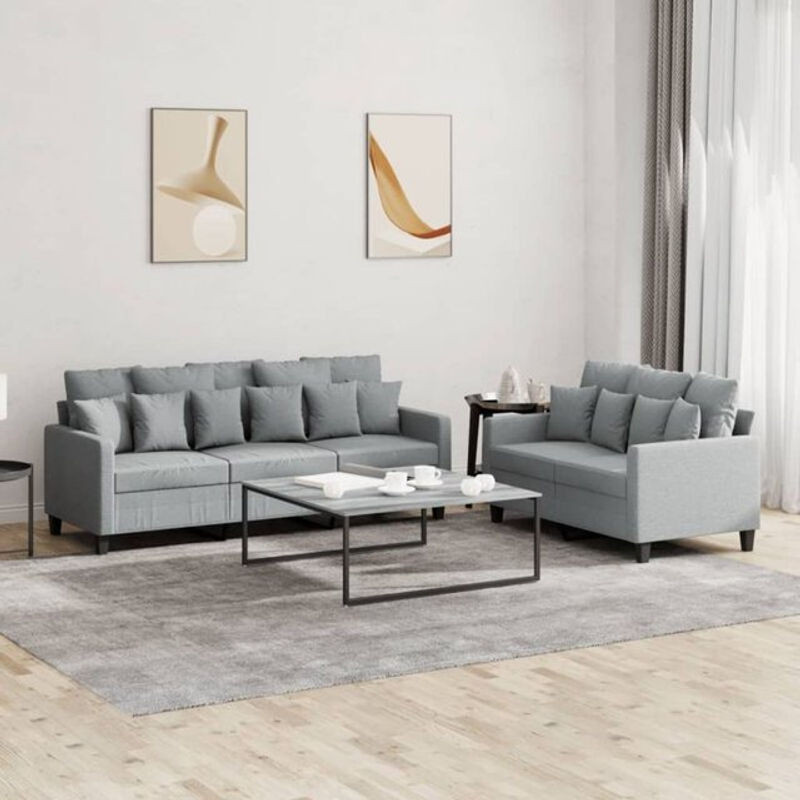 2-teilige moderne Sofagarnitur vidaXL aus grauem Stoff mit Kissen und Metallgestell - Bild 1
