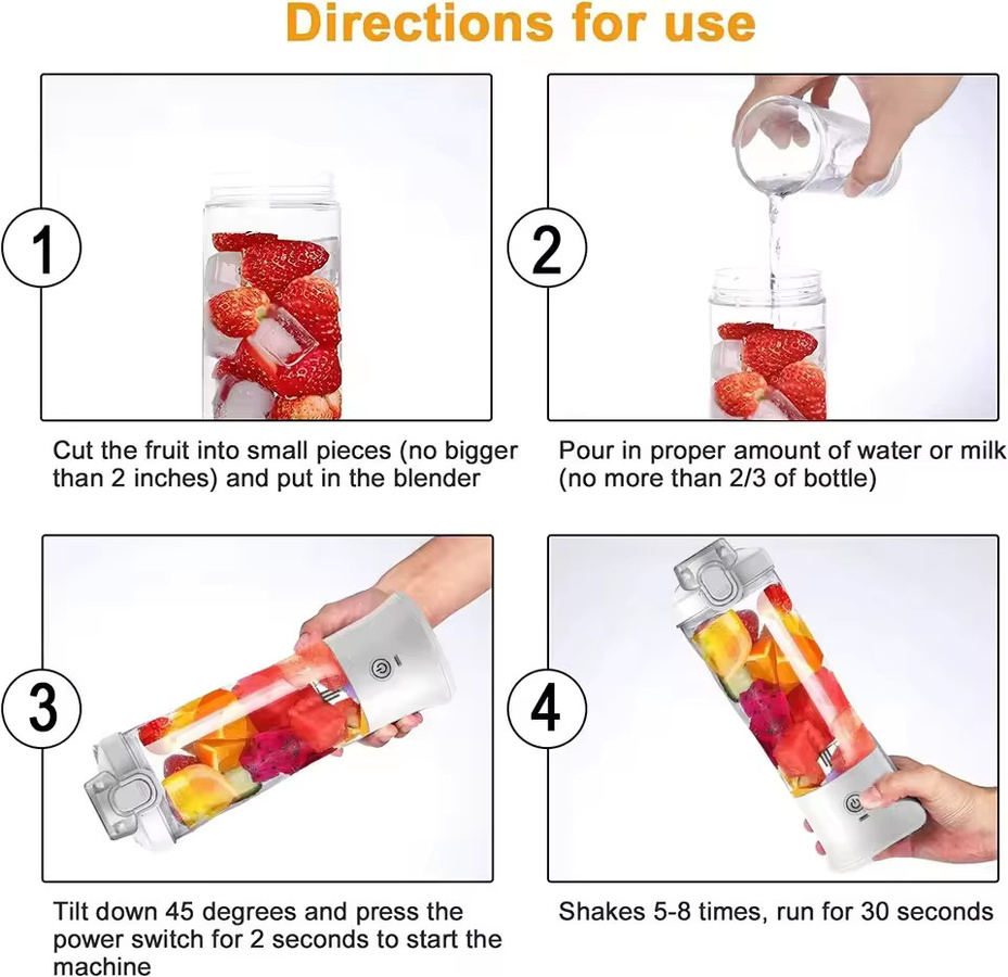 HAOYUNMA Tragbarer elektrischer Smoothie-Mixer mit 600 ml Volumen, USB wiederaufladbar, 4000 mAh, bunt - Bild 2