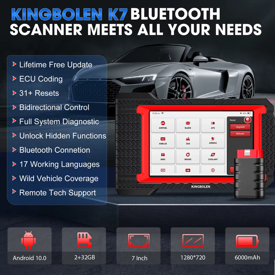 KINGBOLEN K7 All-System Automobil OBD2 Diagnose-Scan-Tool mit ECU-Codierung und 31 Reset-Diensten, Bluetooth, Schwarz - Bild 4