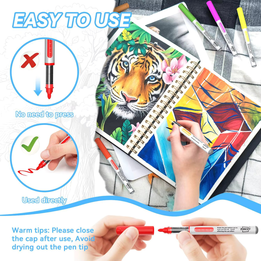 Acryl-Marker-Stifte Set mit automatischem Tintenkontrollsystem, wasserfeste und schnelltrocknende Stifte in Multicolour für Stoff, Keramik und DIY-Kunsthandwerk - Bild 3